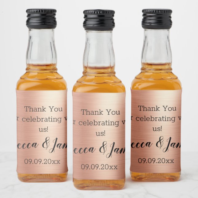 Étiquettes Pour Bouteilles De Liqueur Rose Gold Black Merci de mariage Faveur (Bouteilles)