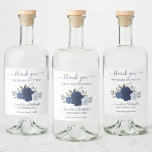 Étiquettes Pour Bouteilles De Liqueur Rose Mariage Merci  de la marine Blue Boho