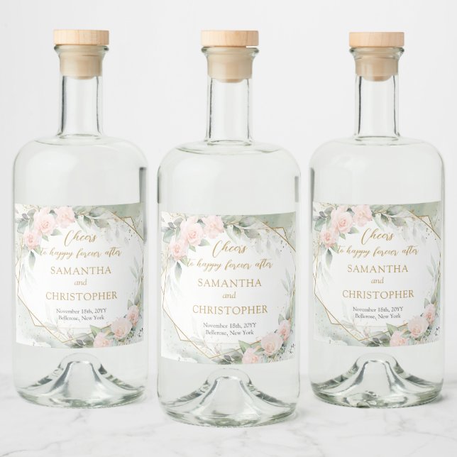 Étiquettes Pour Bouteilles De Liqueur Rose opulent de l'eucalyptus et mariage d'or (Bouteilles)