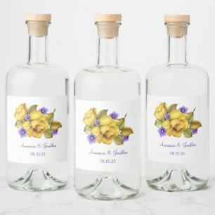Étiquettes Pour Bouteilles De Liqueur Roses jaunes et Violettes violettes Mariage Faveur