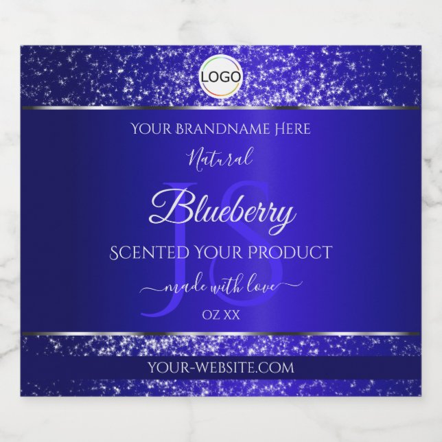 Étiquettes Pour Bouteilles De Liqueur Royal Blue Logo Initiales Parties scintillant Étiq (Étiquettes simples)