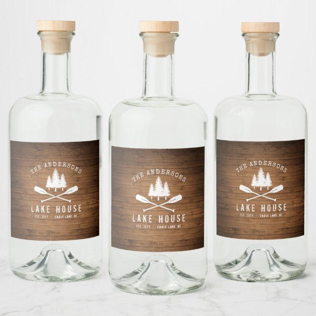 Étiquettes Pour Bouteilles De Liqueur Rustic Lake House Oars Trees Bois Imprimer (Bouteilles)