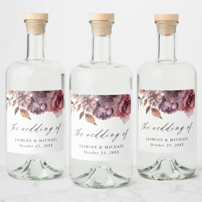 Étiquettes Pour Bouteilles De Liqueur Rustique Automne Marsala Floral Mariage (Bouteilles)
