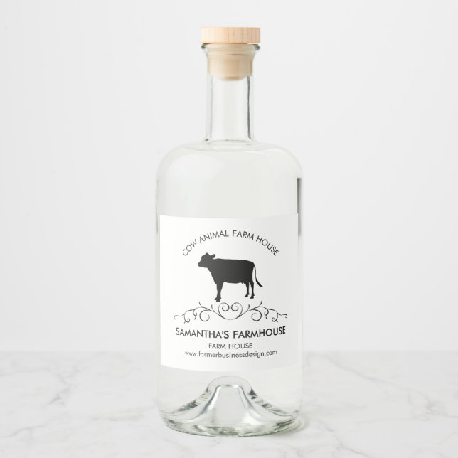 Étiquettes Pour Bouteilles De Liqueur Silhouette de vache de ferme élégante (Devant)