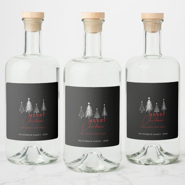 Étiquettes Pour Bouteilles De Liqueur Simple Elegant Christmas Pine Tree Black (Bouteilles)