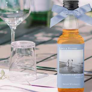 Étiquettes Pour Bouteilles De Liqueur Simple Mariage Bleu Lumière Photo Love & Merci Min