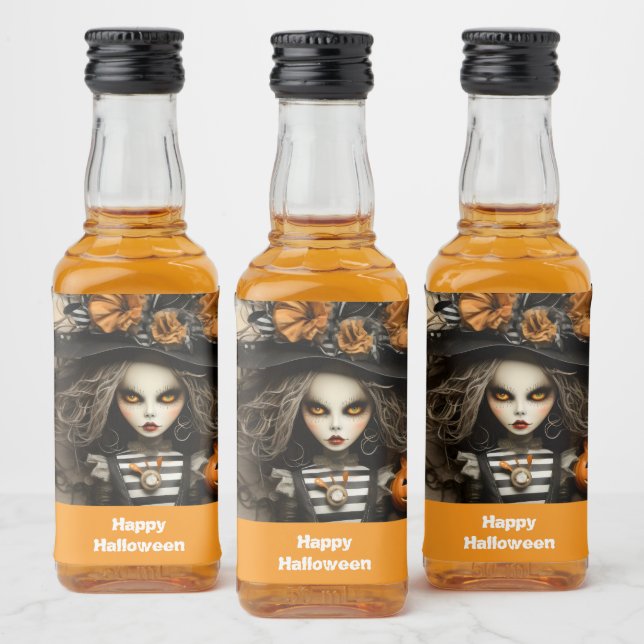 Étiquettes Pour Bouteilles De Liqueur Sorcière d'Halloween avec citrouilles (Bouteilles)