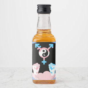 Étiquettes Pour Bouteilles De Liqueur Symbole transgenre Soleil et Lune Puissance et Équ