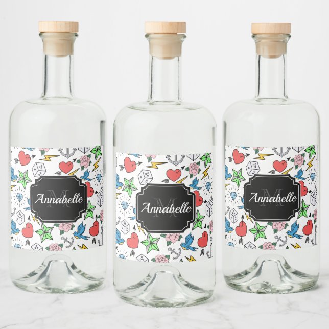 Étiquettes Pour Bouteilles De Liqueur Tatouage de la vieille école (Bouteilles)