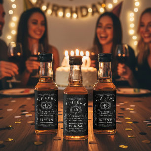 Étiquettes Pour Bouteilles De Liqueur Typographie Black & Silver à la mode Fête d'annive
