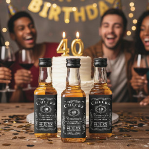 Étiquettes Pour Bouteilles De Liqueur Typographie noir & blanc tendance fête d'anniversa