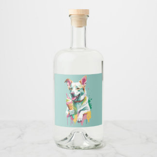 Étiquettes Pour Bouteilles De Liqueur Un chien heureux mangeant une glace