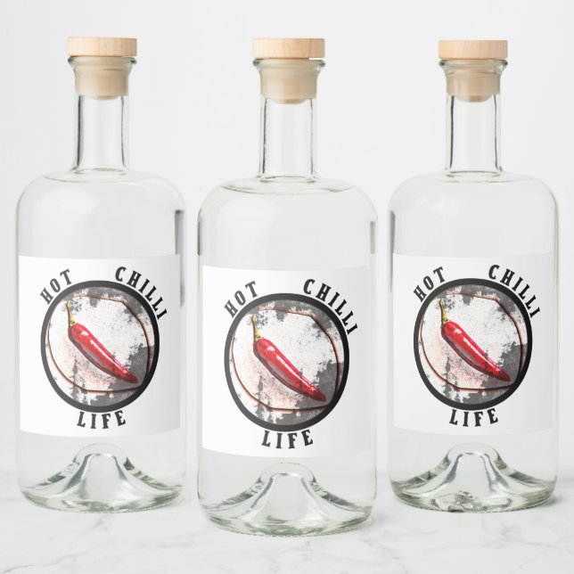 Étiquettes Pour Bouteilles De Liqueur Vie chili chaude (Bouteilles)