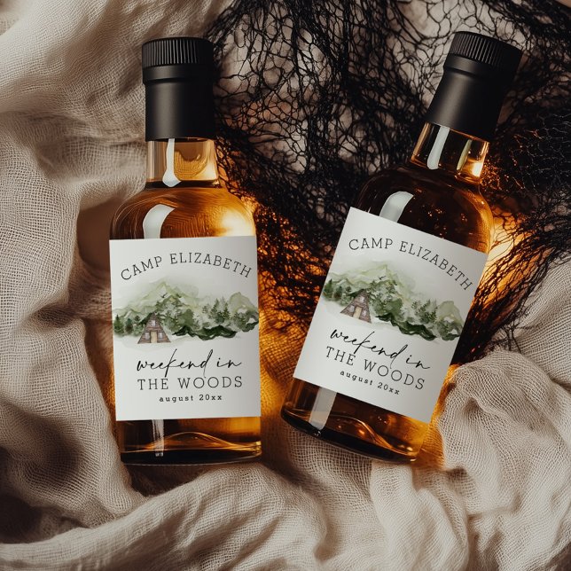 Étiquettes Pour Bouteilles De Liqueur Week-end en Bois Camping Bachelorette (Créateur téléchargé)