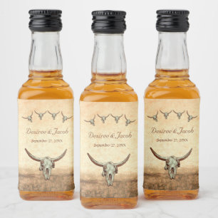 Étiquettes Pour Bouteilles De Liqueur Western Rustic Mariage Pays Taureau Crâne de vache