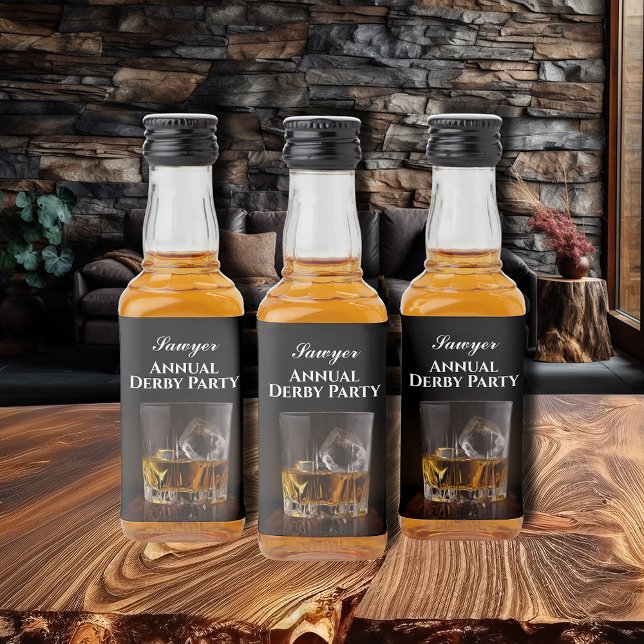 Étiquettes Pour Bouteilles De Liqueur Whiskey Rocks en verre Derby Mini (Custom Whiskey Rocks Glass Derby Mini Liquor Bottle Labels)