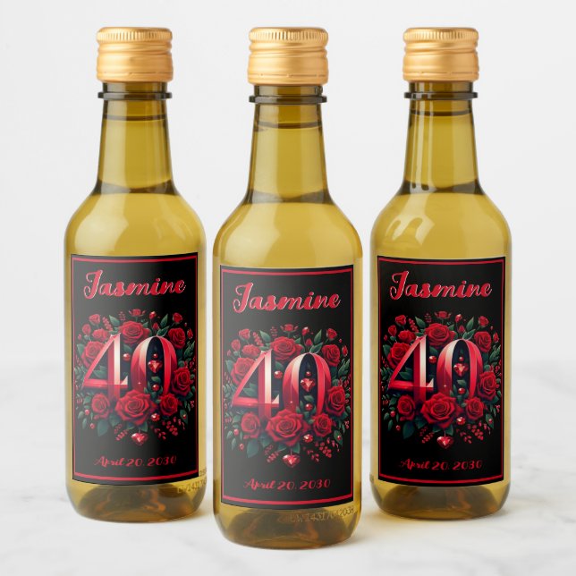 Étiquettes Pour Bouteilles De Vin 40e anniversaire / Anniversaire Coeurs et Roses ro (Bouteilles)