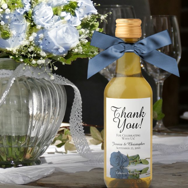 Étiquettes Pour Bouteilles De Vin Acier bleu Rose élégant mariage Merci Mini (Créateur téléchargé)