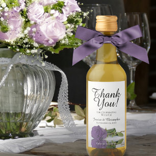 Étiquettes Pour Bouteilles De Vin Amethyst violet Rose chic Mariage Merci Mini