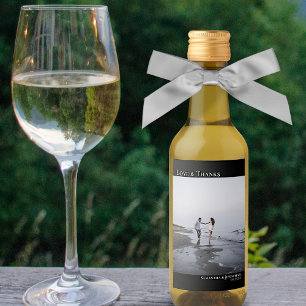 Étiquettes Pour Bouteilles De Vin Amour & Merci Black Minimalist Mariage Photo Mini