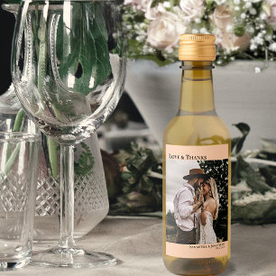 Étiquettes Pour Bouteilles De Vin Amour & Merci Coral Peach Mariage Photo Mini