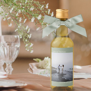 Étiquettes Pour Bouteilles De Vin Amour & Merci Sage Green Simple Photo Mariage Mini