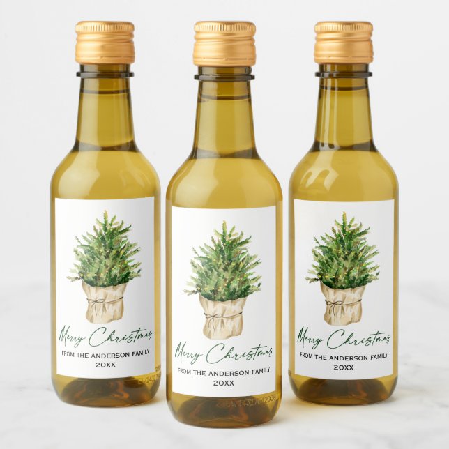 Étiquettes Pour Bouteilles De Vin Aquarelle Arbre Calligraphie Encre Script Minimali (Bouteilles)