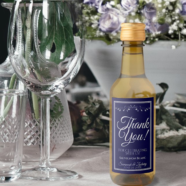 Étiquettes Pour Bouteilles De Vin Argent sur le Mariage bleu marine Merci Mini (Créateur téléchargé)