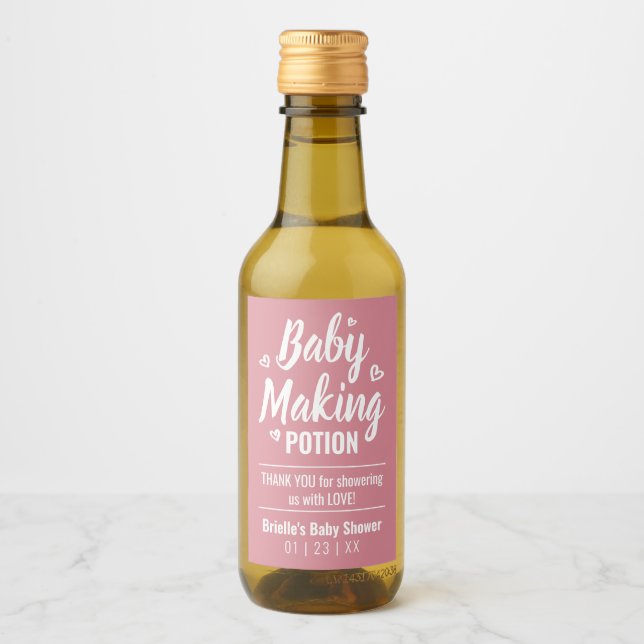Étiquettes Pour Bouteilles De Vin Baby Making Potion Drôle Douche Merci rose (Devant)
