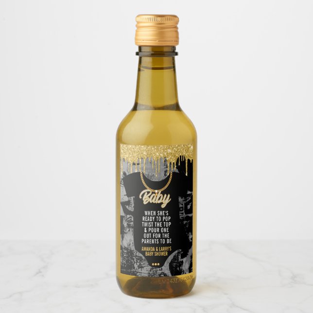 Étiquettes Pour Bouteilles De Vin Baby shower Hip hop Gold Chain (Devant)