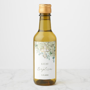 Étiquettes Pour Bouteilles De Vin Baptême d'Hydrangée blanche