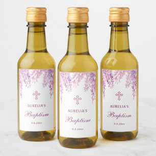 Étiquettes Pour Bouteilles De Vin Baptême petite Wisteria rose