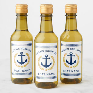 Étiquettes Pour Bouteilles De Vin Capitaine Et Nom Du Bateau Ancre Gold Laurel Mini