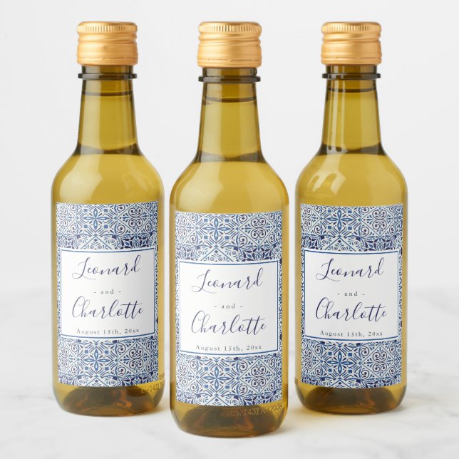 Étiquettes Pour Bouteilles De Vin Carreaux bleus Faveurs de mariage (Bouteilles)