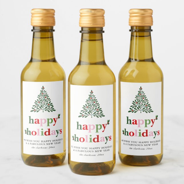 Étiquettes Pour Bouteilles De Vin Carte Holiday Holly Merry & Bright (Bouteilles)