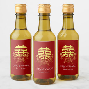 Étiquettes Pour Bouteilles De Vin Cercle double bonheur fleur mariage chinois
