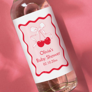 Étiquettes Pour Bouteilles De Vin Champagne Baby shower cerise