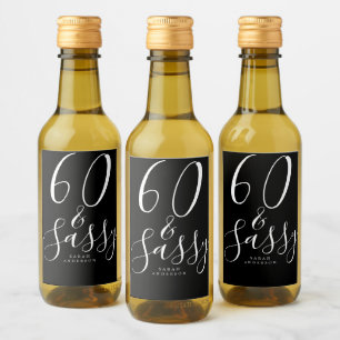 Étiquettes Pour Bouteilles De Vin Chic 60 Sassy Black Blanc Nom 60e anniversaire Cad