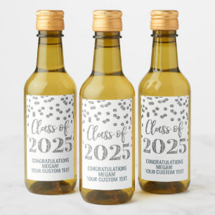 Étiquettes Pour Bouteilles De Vin Classe de Parties scintillant Argent de 2025 Gradu