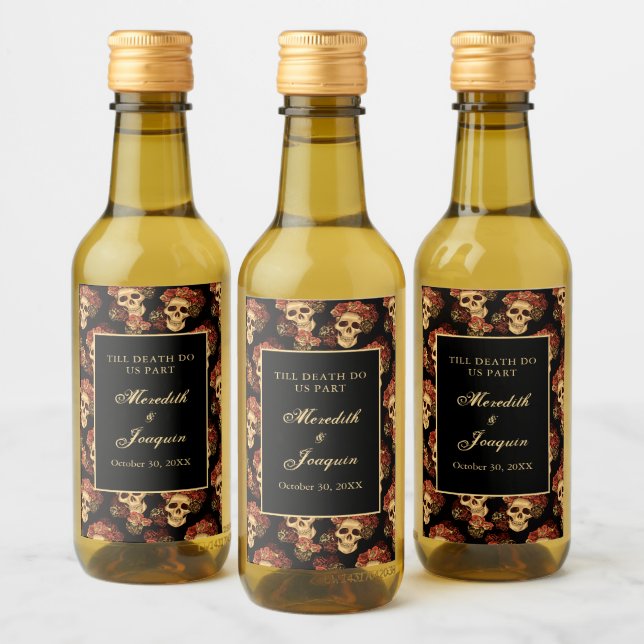 Étiquettes Pour Bouteilles De Vin Crânes Mariages gothiques Noir Rose rouge Personna (Bouteilles)