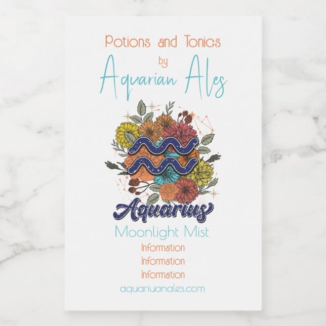Étiquettes Pour Bouteilles De Vin Créez votre propre Aquarius Floral étoilé (Étiquettes simples)