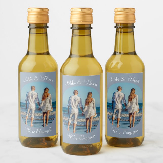Étiquettes Pour Bouteilles De Vin Créez votre propre photo Fiançailles bleu Nom Coup (Bouteilles)