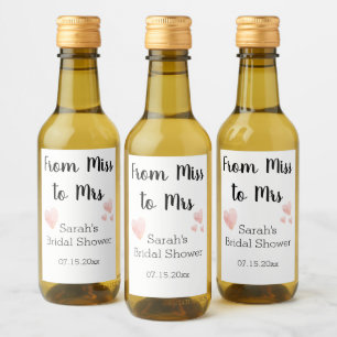Étiquettes Pour Bouteilles De Vin De Mlle à Mme Pink Hearts Fête des mariées