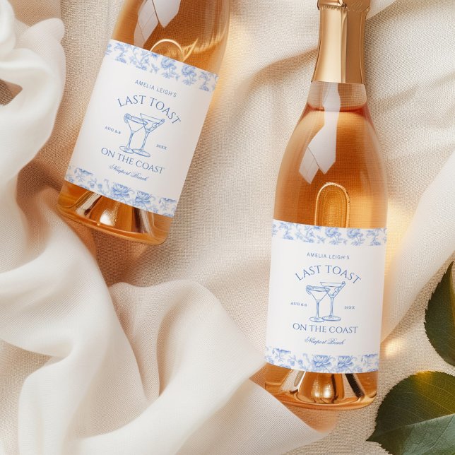 Étiquettes Pour Bouteilles De Vin Dernier Toast sur la côte Floral Bachelorette (Créateur téléchargé)
