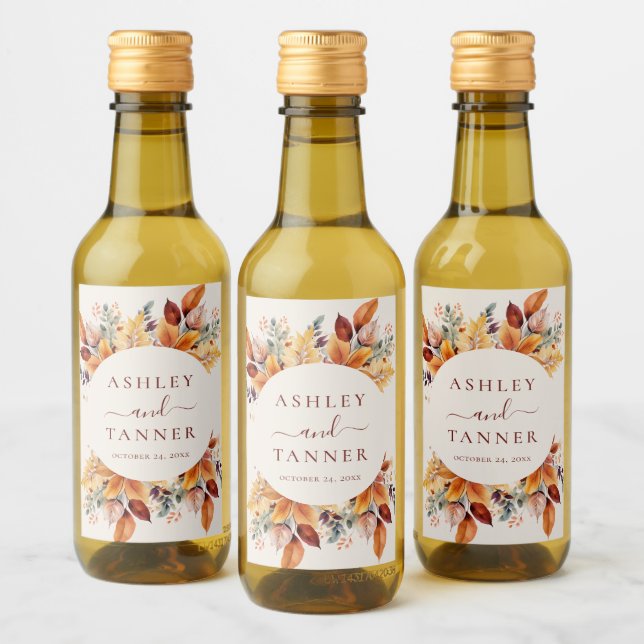 Étiquettes Pour Bouteilles De Vin Élégant automne Feuilles Mariage automne (Bouteilles)