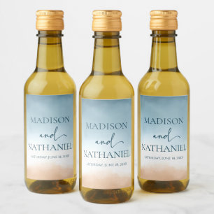 Étiquettes Pour Bouteilles De Vin Elégant Blue Ocean Beach Mariage de sable