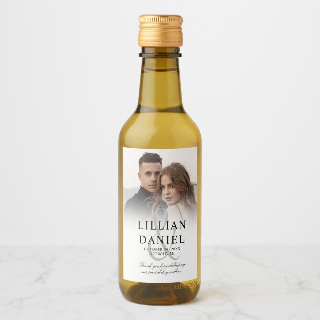 Étiquettes Pour Bouteilles De Vin Élégant Mariage photo Mini (Devant)