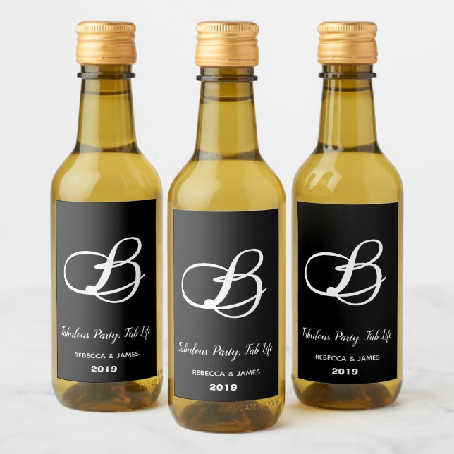 Étiquettes Pour Bouteilles De Vin Élégant Monogrammed Wedding Party Event Black Mini (Bouteilles)