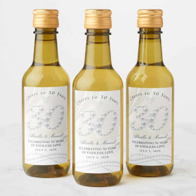 Étiquettes Pour Bouteilles De Vin Elégant Pearl 30e anniversaire Mini (Bouteilles)