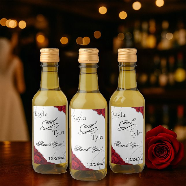 Étiquettes Pour Bouteilles De Vin Élégant Script Red Roses Mariage (Elegant Script Red Roses Wedding Wine Labels)